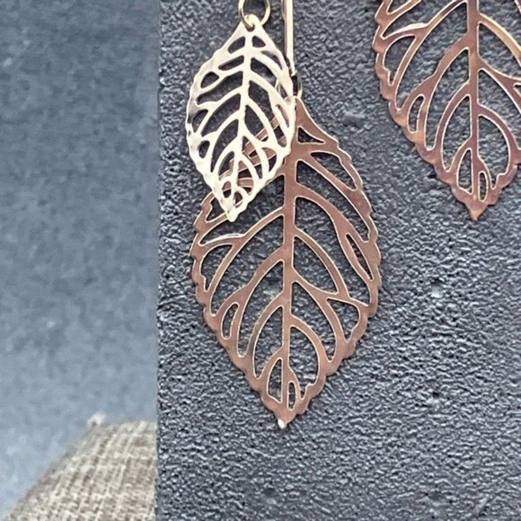 Dangle Pierced Earrings Double Filigree Leaf Silver Cut Away Large Small Boho - Picture 4 of 5